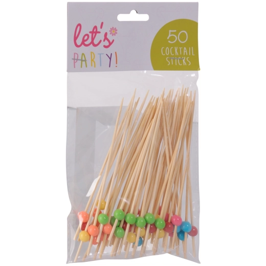 Bambusz koktélpálcika színes golyókkal, 8 cm, 50 db