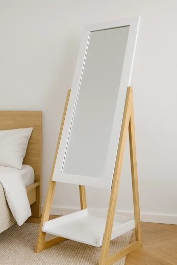 Állótükör fa lábakkal és polccal 40 × 36 × 150 cm