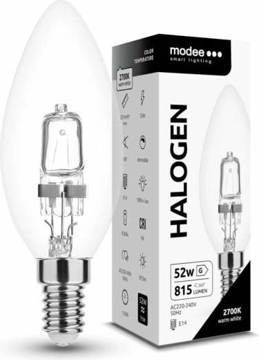 Modee ECO C35 gyertya alakú halogén izzó 52 W E14 meleg fehér