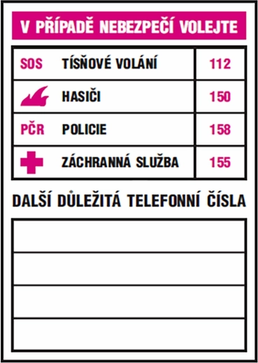 Öntapadós tábla – fontos telefonszámok 74 × 105 mm