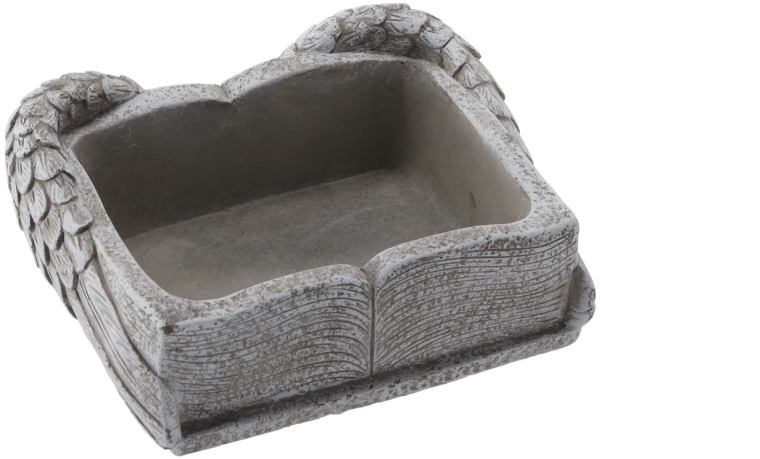 Cement sírhelyi virágtartó könyv szárnyakkal, szürke, 22 × 18 × 9,5 cm