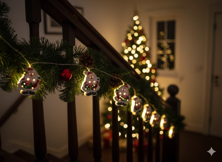 Fa karácsonyi LED fényfüzér Mikulással, 10 fény, elemes