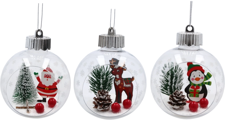 Átlátszó karácsonyi gömb téli jelenettel, 8 cm