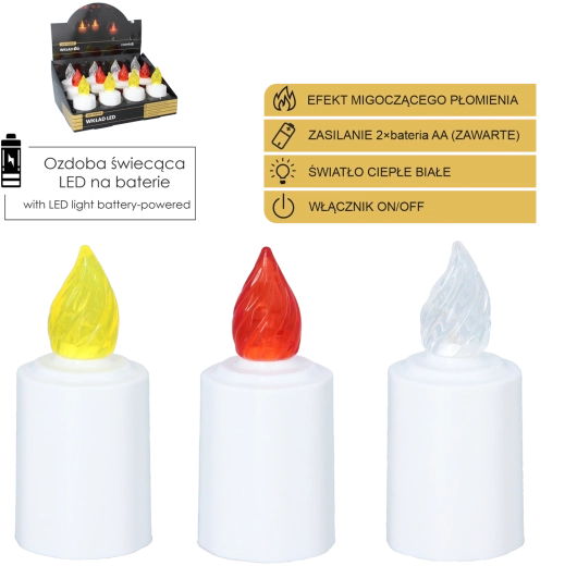 LED gyertya mécseslámpához vibráló lánghatással 10,5 cm – színmix