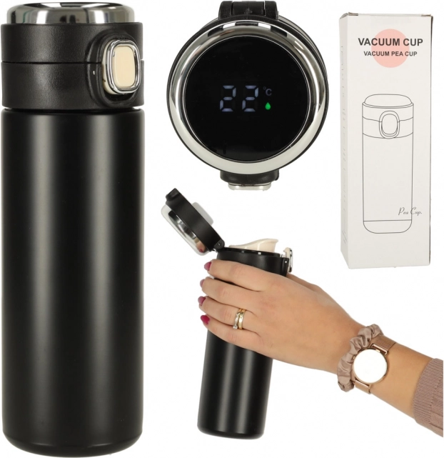 Termobögre szívócsővel és LED kijelzővel 420 ml fekete