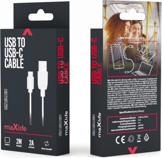 Maxlife USB – USB‑C kábel 2 m fehér