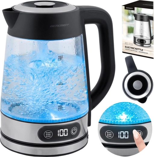 Üveg vízforraló hőmérséklet-szabályozással 1,8 l 2200 W BERDSEN