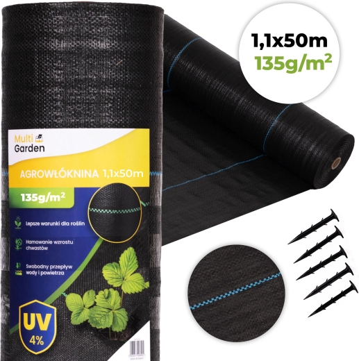 Gyomfogó agrotextil 135 g/m² 1,1×50 m rögzítő tüskékkel, MultiGarden