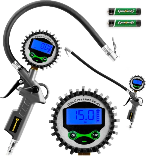 HUMBERG HM-260 digitális guminyomás-feltöltő pisztoly manométerrel