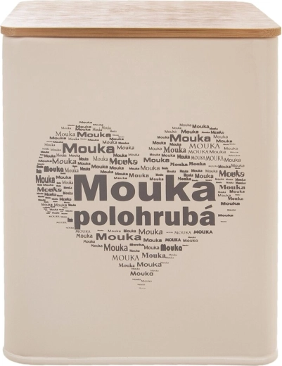 Fém lisztesdoboz fa tetővel, szíves mintával