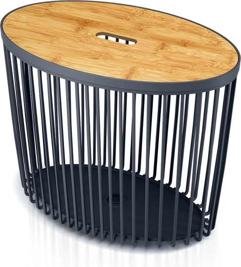 Univerzális ovális kosár bambusz fedéllel, 56,8 cm, antracit