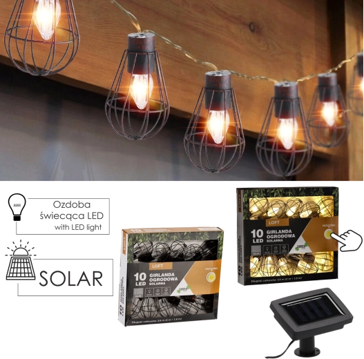 Napelemes kültéri loft girland 10 LED meleg fehér 3,8 m