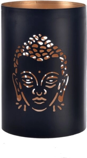 Fém Buddha mécsestartó fekete–arany 12 cm