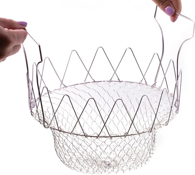 Összecsukható kosár, szűrő sütéshez vagy főzéshez