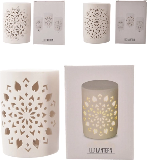 Fehér mandala mintás porcelán LED mécses