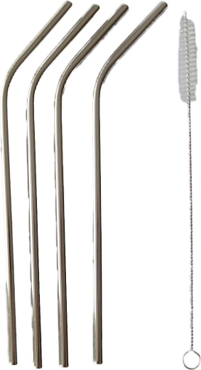 Hajlított rozsdamentes szívószálak 21,5 cm (4 db) tisztítókefével