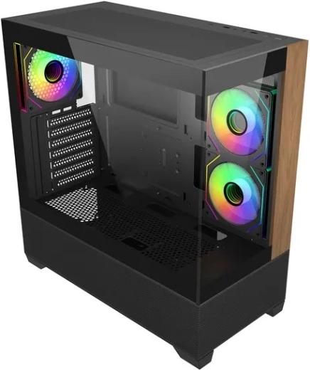 Elite 690 wood PC-ház panorámaüveggel és ARGB ventilátorokkal
