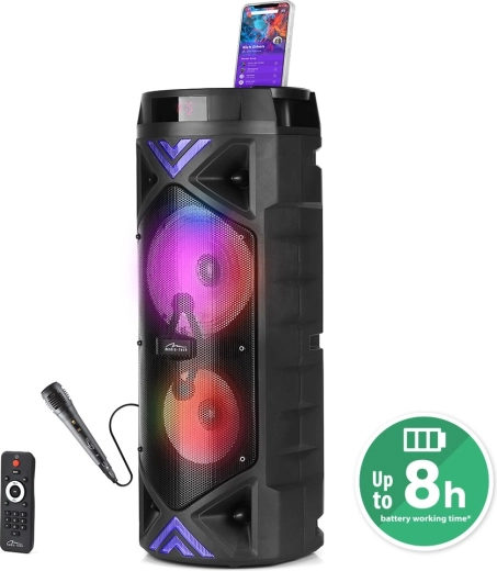 Hordozható karaoke Bluetooth hangszóró MEDIA-TECH FunBox Keg Pro 50 W LED-del és FM rádióval