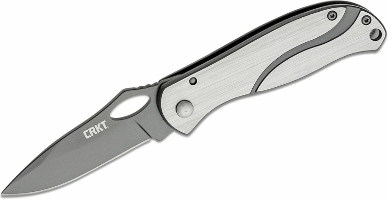 CRKT Pazoda Silver Black zsebkés 6,7 cm, ezüstszürke, teljes acél