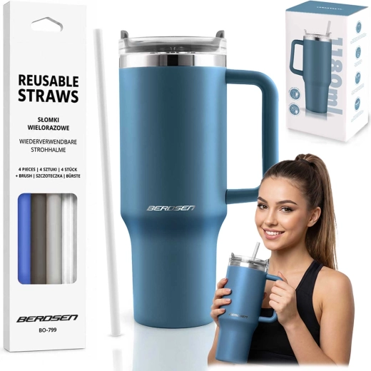 Berdsen termoszbögre szívószállal 1180 ml, sötétkék