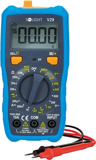 Solight digitális multiméter True RMS-szel, NCV-vel, 600 V / 10 A