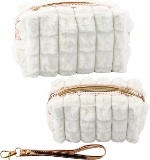 Fehér plüss kozmetikai táska fogantyúval