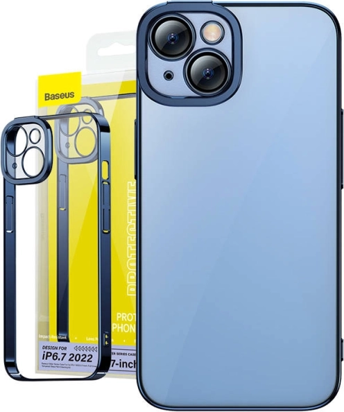 Átlátszó tok üveggel iPhone 14 Plus-hoz - Baseus Glitter kék