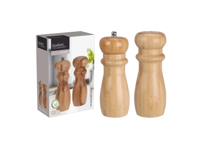 Bambusz só- és borsőrlő szett kerámia őrlőmechanizmussal