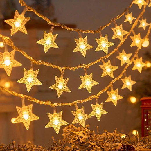 Karácsonyi fényfüzér csillagokkal, 100 LED, meleg fehér, 10 m