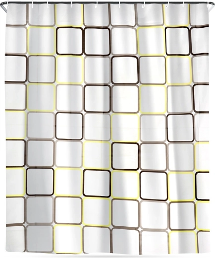 Zuhanyfüggöny kampókkal, vízálló, négyzetmintás 180 × 180 cm