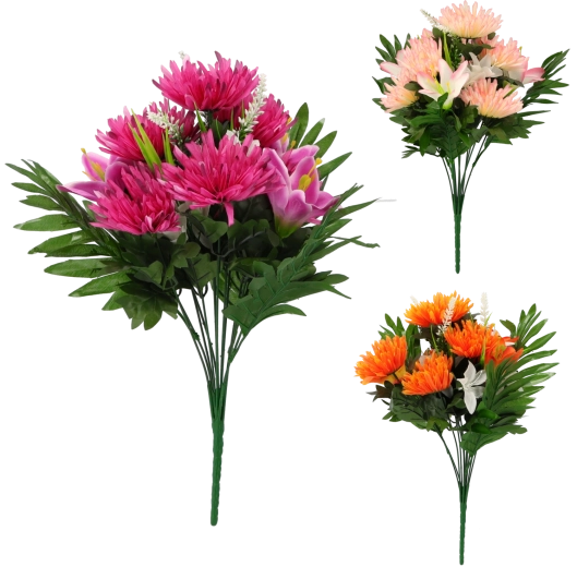 Mű liliom- és krizantémcsokor 42 × 24 × 24 cm