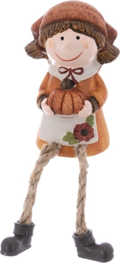 Dekoratív kislány figura – őszi dekoráció textil lábakkal