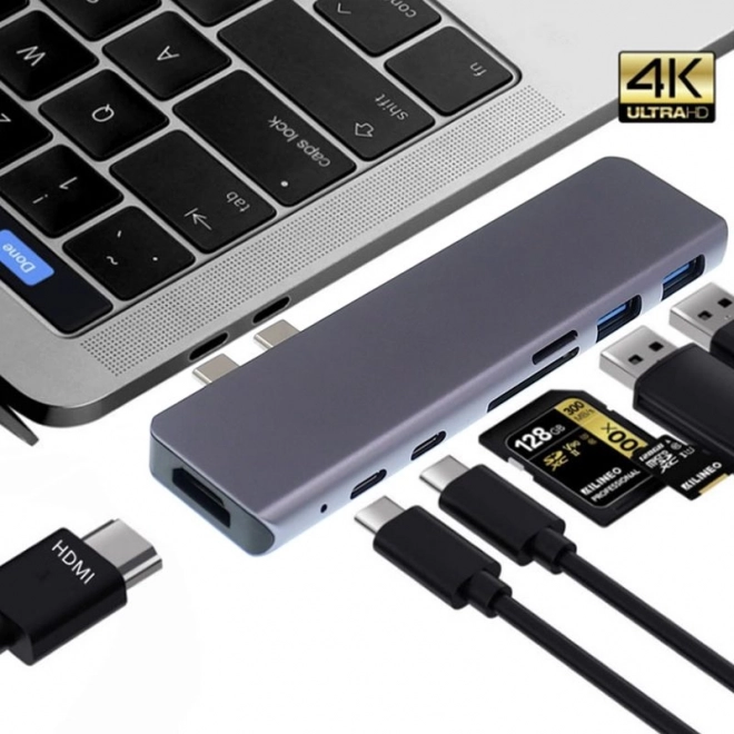 7 az 1-ben USB‑C HUB adapter HDMI 4K SD MacBook Pro / Air – Szürke