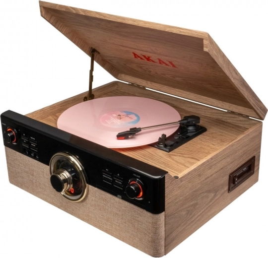 AKAI gramofon Bluetooth-szal, CD-lejátszóval, kazettával és FM rádióval