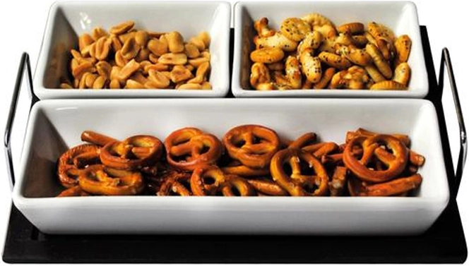 Toro tálcán lévő szervírozó tálkakészlet, téglalap alakú