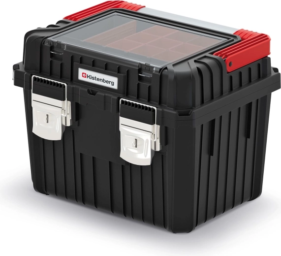 HEAVY szerszámos koffer fém fogantyúval és zárakkal, 445 × 360 × 337 mm, fekete