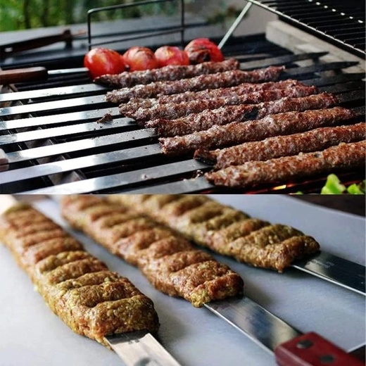Fém grillező nyársak, lapos rozsdamentes tűk, 4 db, 50 cm