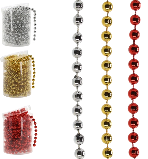 Karácsonyi gyöngyfüzér 5 m – piros, arany és ezüst