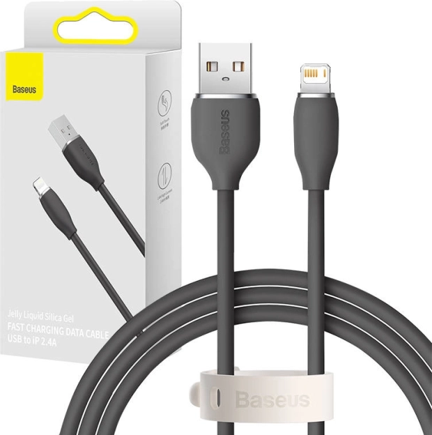 Baseus Jelly szilikon USB – Lightning kábel, 2,4 A, 1,2 m, fekete