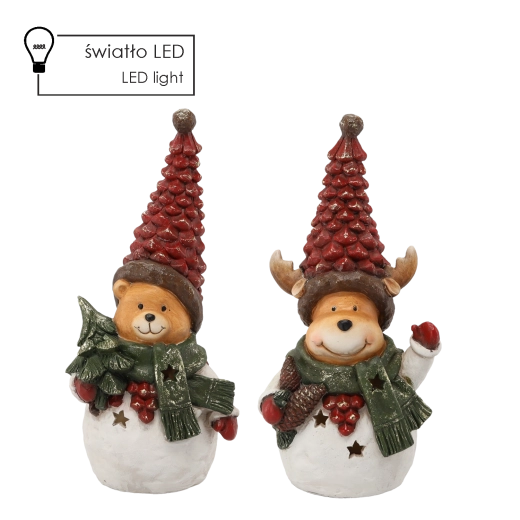 Karácsonyi figura mackó/szarvas rénszarvas LED sapkával 36 cm