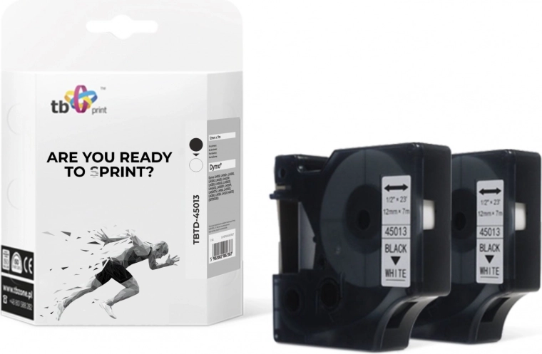 DYMO-hoz való szalag 12 mm x 7 m, fekete nyomat fehér alapon, 2 db