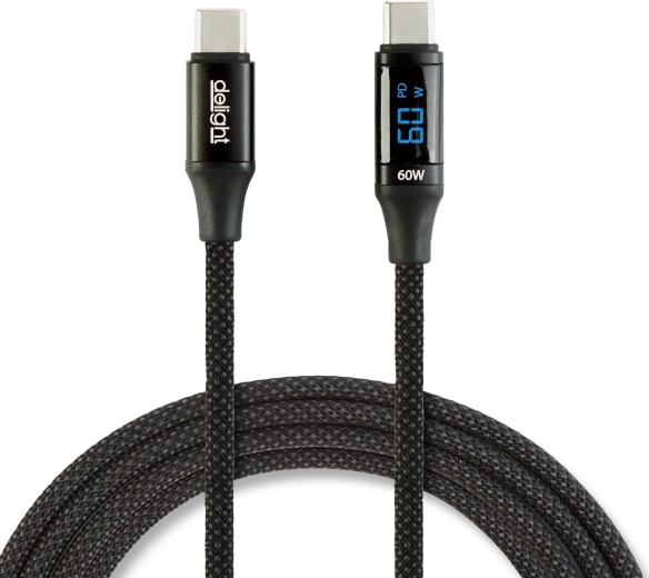 USB-C–USB-C adatkábel teljesítményjelzővel, fekete, 1 m