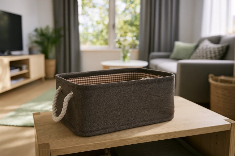 Textil tároló kosár kötélfogókkal 22 × 32 × 14 cm – barna