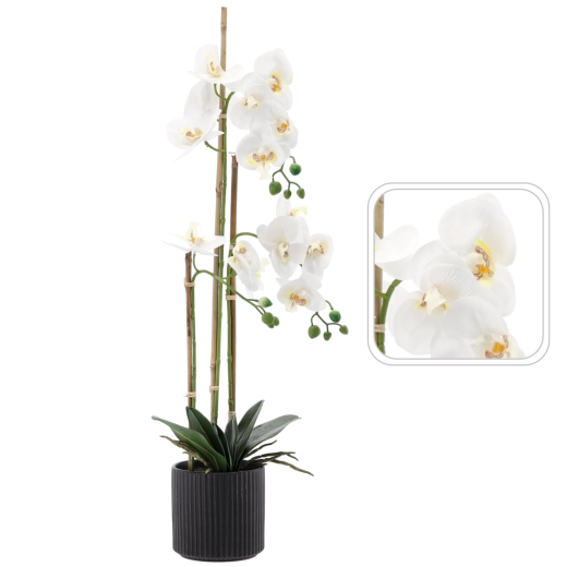 Mű fehér orchidea 77 cm fekete kaspóban