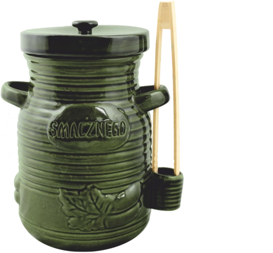 Kerámia savanyúságos edény 3,5 l csipesszel, zöld