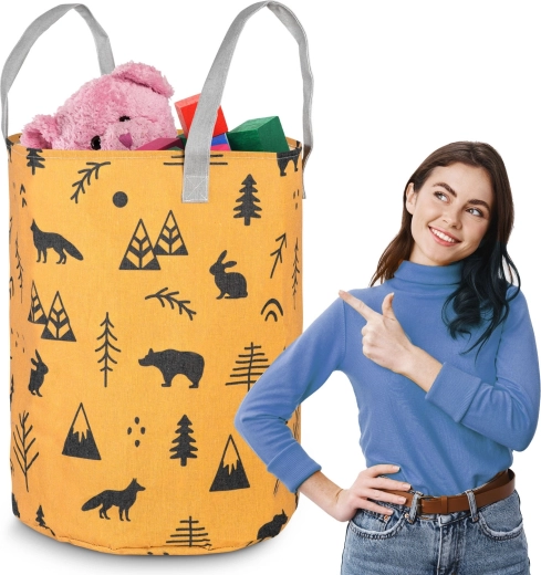 NUKIDO textil játék tárolókosár – sárga, nagy kapacitású