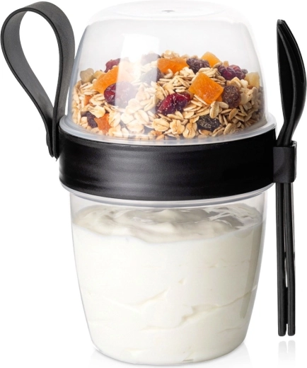 Vilde utazópohár joghurthoz, külön rekesszel müzlihez és evőeszközökkel 700 ml