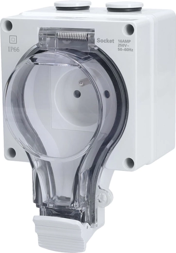 Solight kültéri aljzat 230 V 16 A IP66 átlátszó fedéllel