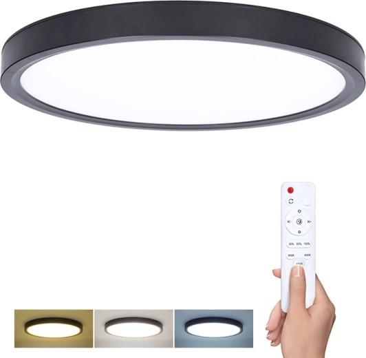 Solight Estela Black LED mennyezeti és fali lámpa távirányítóval, 60 W, 4500 lm, 50 cm