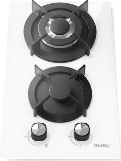 Beépíthető gázfőzőlap ISEASY, 2 égőfej, fehér üveg